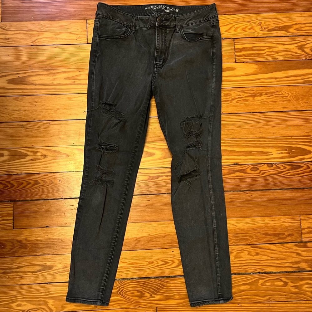 American Eagle black high waisted ripped jeans